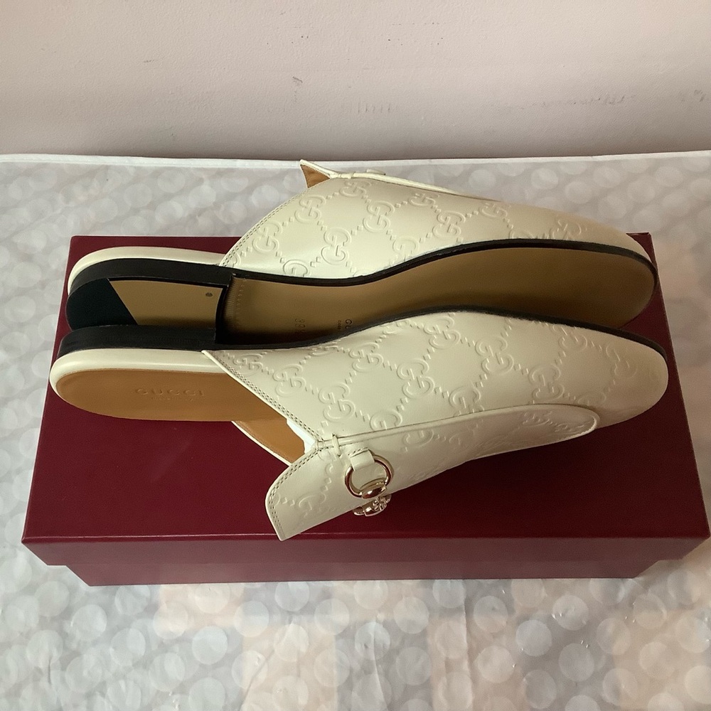 BNIB Gucci Princetown Horsebit GG Embossed Mule Slide Sandals Flat Loafers Shoes - Picture 9 of 13